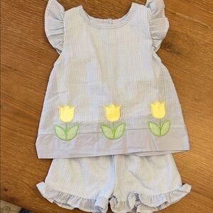 Stitchy Fish Striped Tulip Easter Girls Matching Set